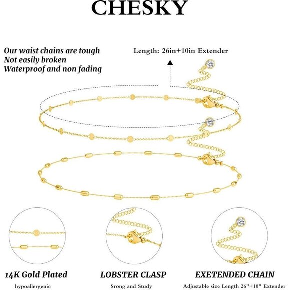 ✨ Chesky Waist Chain Women Gold 14K Plated Layered Belly Waterproof Sexy Chain - Picture 5 of 9